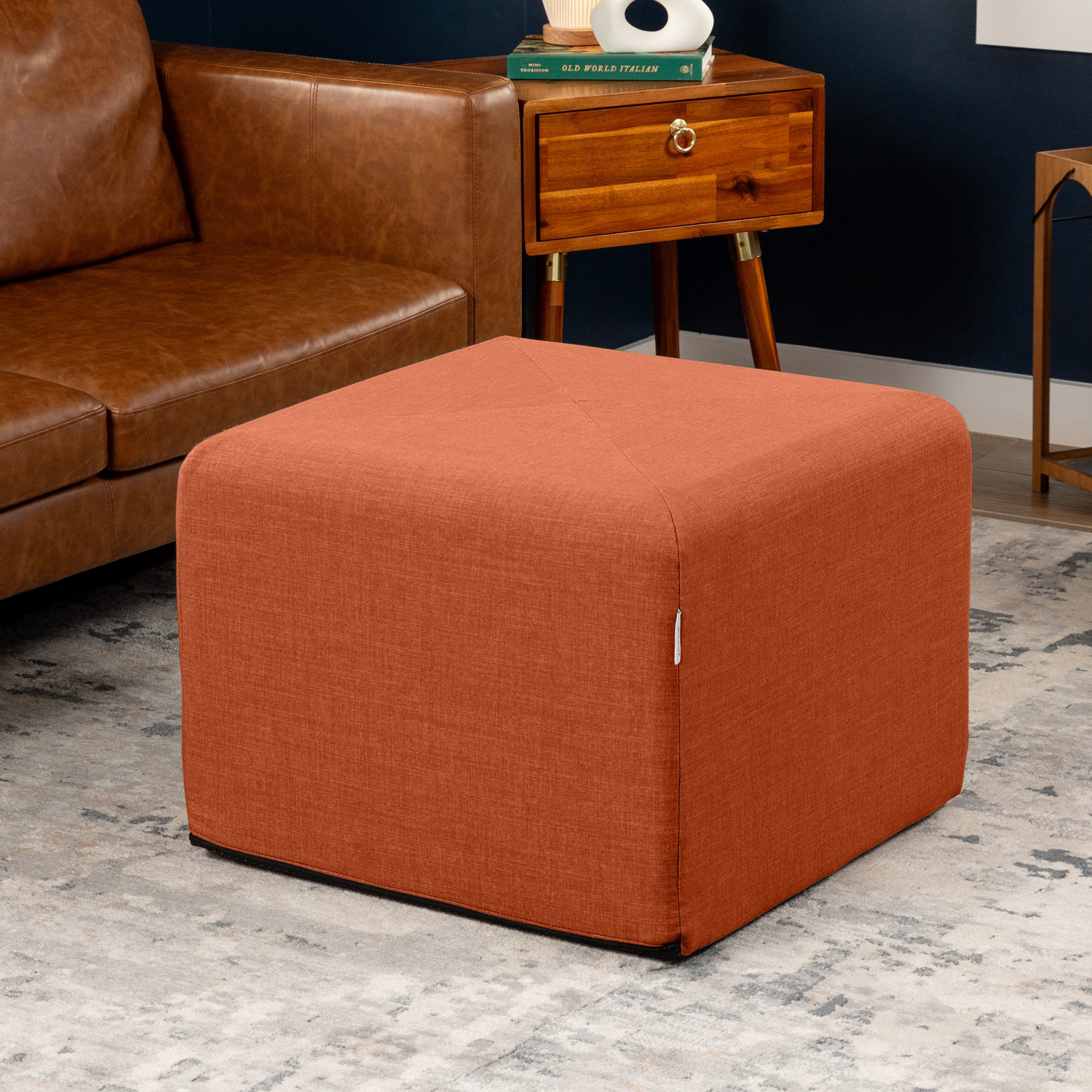 Jaxx Monroe Square Foam Ottoman with Stain Resistant Performance Fabric, Large (24 x 24 x 18), Canyon Orange