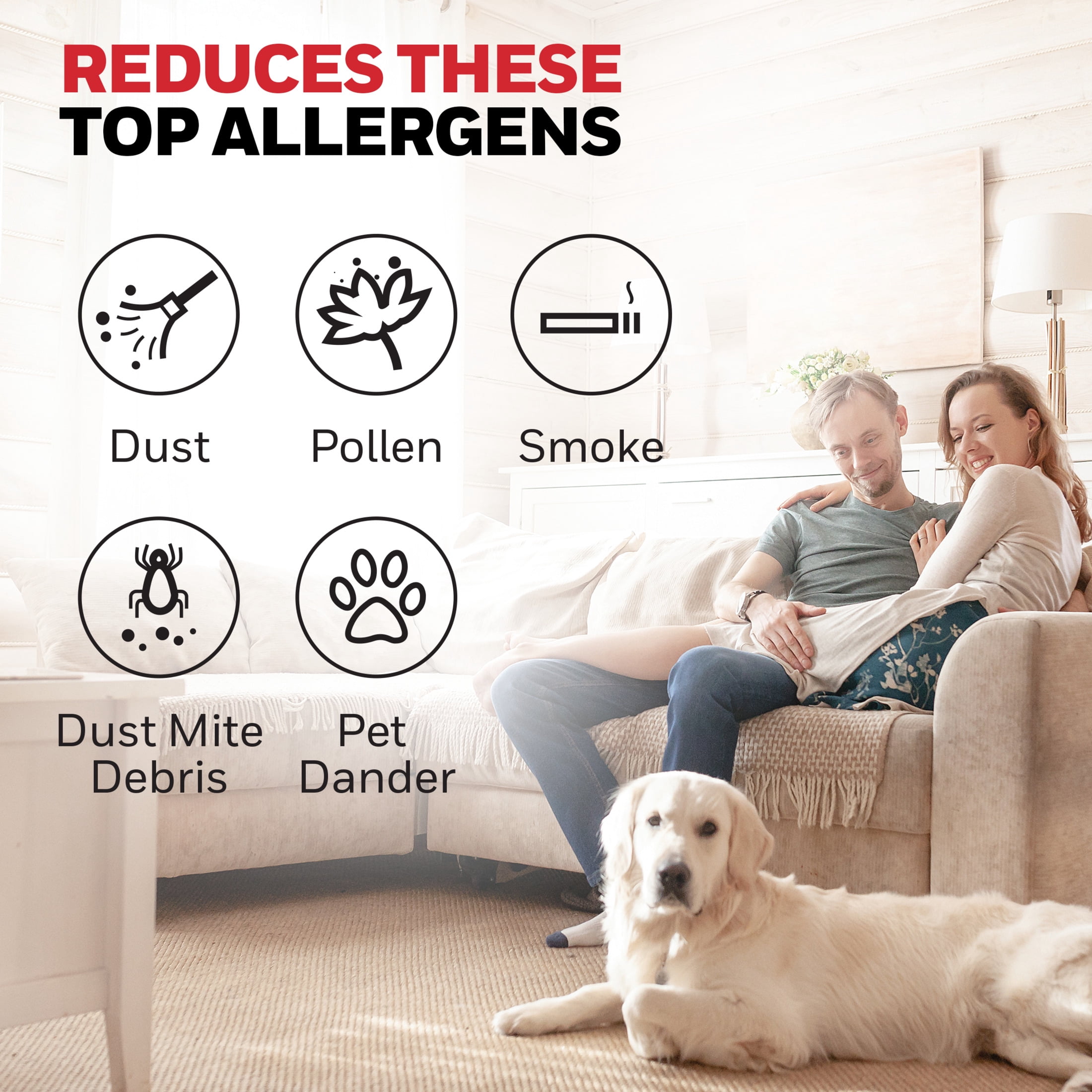 Honeywell Allergen Plus 818 Sq. Ft 4-in-1 HEPA Air Purifier, White, Pet Dander, Smoke & Odor Reducer
