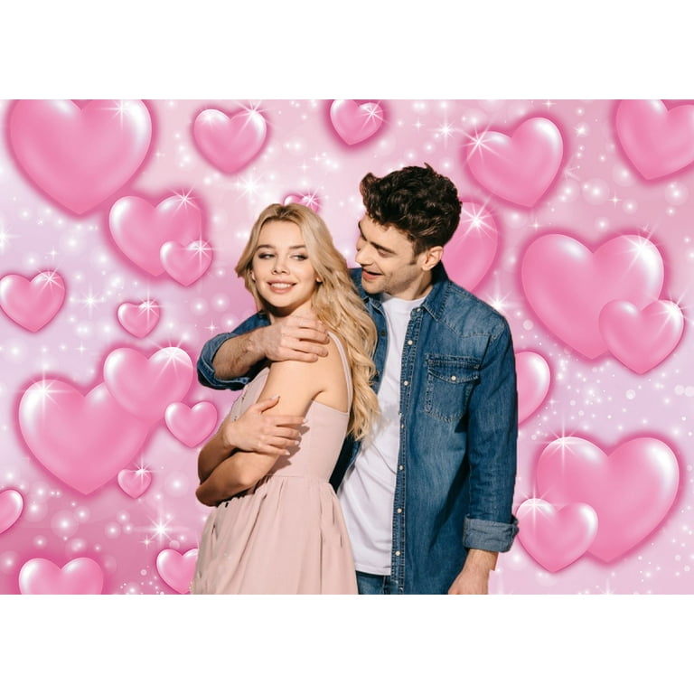 75ft Pink Heart Backdrop Y2K Theme Early 2000s Glitter Romantic Photography Backdrop Valentine's Day Mother's Day Birthday Party Supplies, Size: 7x5ft