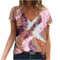 thumbnail image 2 of Hauts d'Été Grande Taille pour Femmes, Blouse Imprimée d'Été, T-Shirts Décontractés à Col en V, Manches Courtes, Hauts, T-Shirt à Col en V pour Femmes en Liquidation, 2 of 5