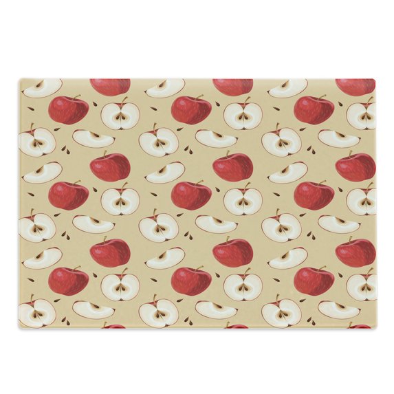 Fruits Cutting Board, Fresh Fruit Slices ed Backdrop Pie Ingredients Vegetarian Way of Life, Decorative Tempered Glass Cutting and Serving Board, Large Size, Cream Red Beige, by Ambesonne