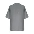 thumbnail image 3 of UPPADA Under 15 Womens V Neck Cotton Linen Shirts Roll Up Sleeve Pleated Blouses Solid Color Comfy Top Summer Casual Flowy Blouses Gray,S, 3 of 5
