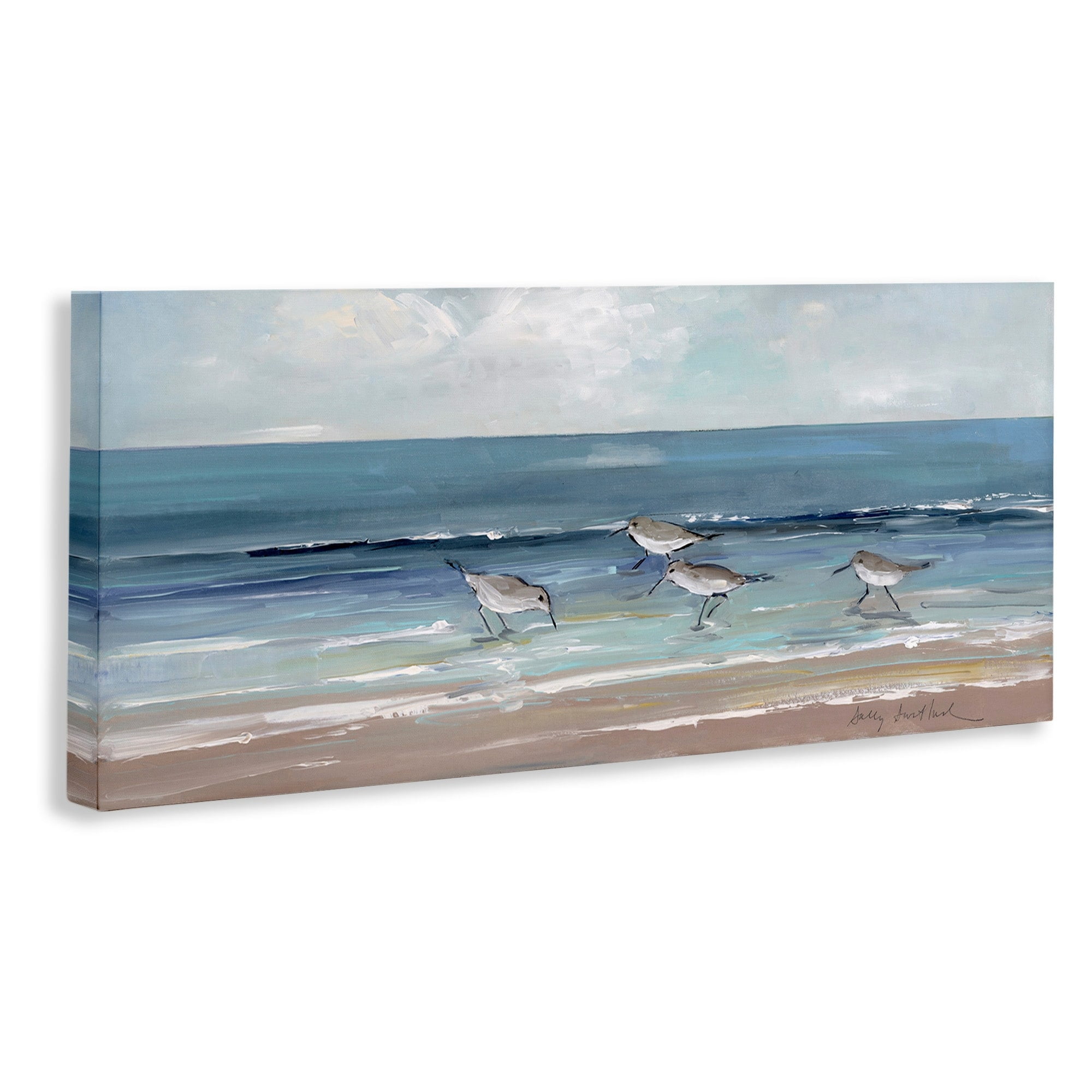 Stupell Industries Sandpipers Birds Cloudy Sky Beach Shore Painting, 24 x 10, Design by Sally Swatland