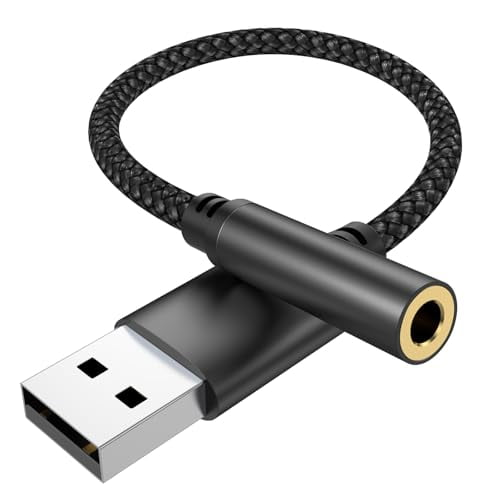 USB to Aux Cable External Sound Card.USB to 3.5mm Jack Audio Adapter,Aux to USB Adapter,USB to 3.5mm TRRS Female Headset for PS4/PS5/Headphone/Mac/Linux/Laptop/Desktops/Docking Station(Black).