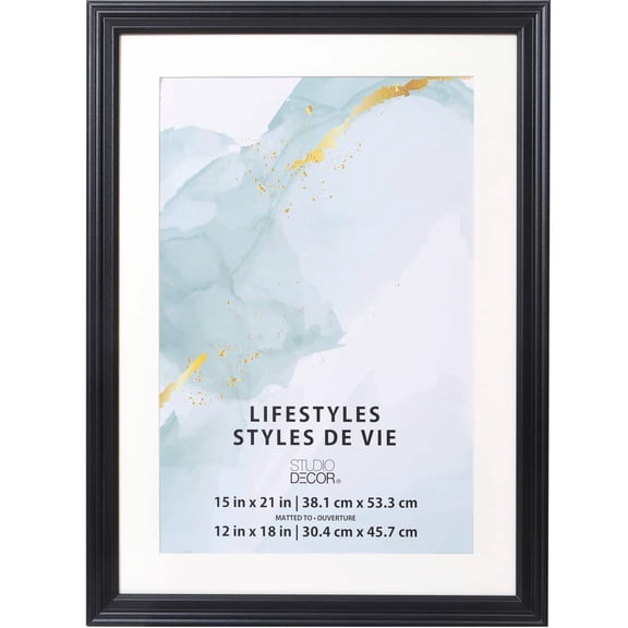 Studio Decor 15" x 21" Lifestyles Black Picture Frame With Mat - Includes Pre-attached Hanging Hardware, Horizontal or Vertical Display - 1 Pack