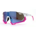 thumbnail image 2 of Mens Trendy Futuristic Color Mirror Oversize Shield Sport Plastic Sunglasses White Pink Blue Mirror, 2 of 4