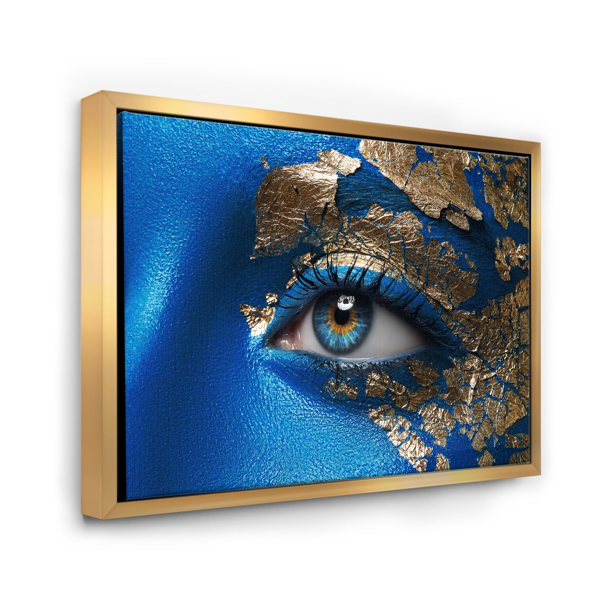Designart 'Portrait of A Young Woman Model With Blue Make-Up' Modern Framed Canvas Wall Art Print