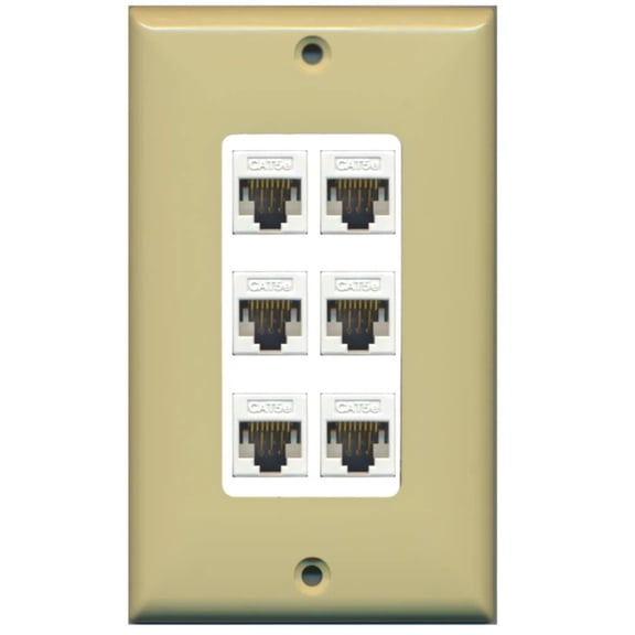 RiteAV Decorative 1 Gang 6 Port Cat5e Wall Plate - Ivory/White