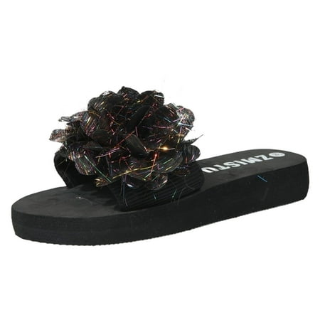 

Daznico Womens Sandals Women Slippers Flower Decoration Elegant Flat Bottom Non Slip Comfortable Simple Shoes ( Black 8.5 )