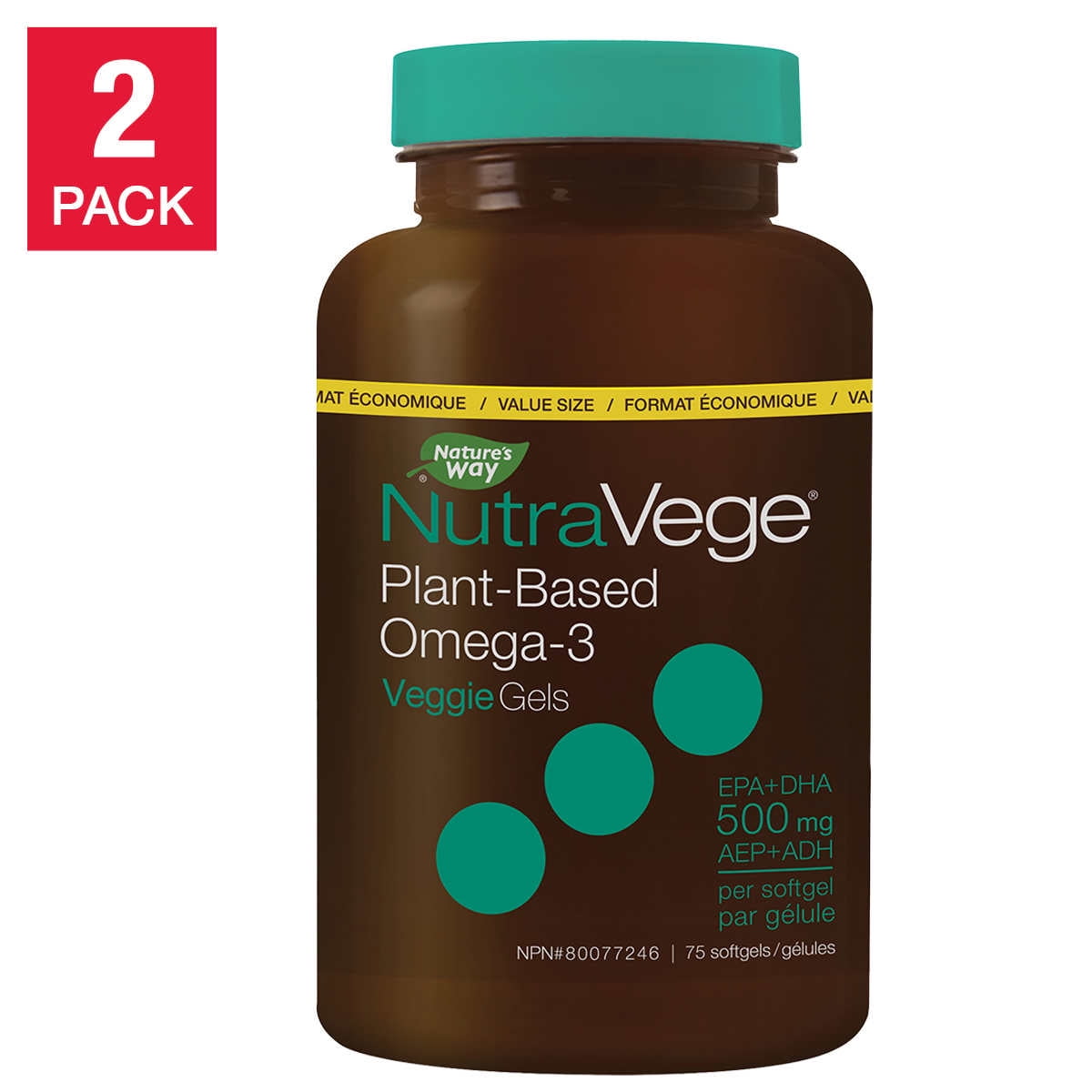 NutraVege Omega-3, 2 x 75 Softgels