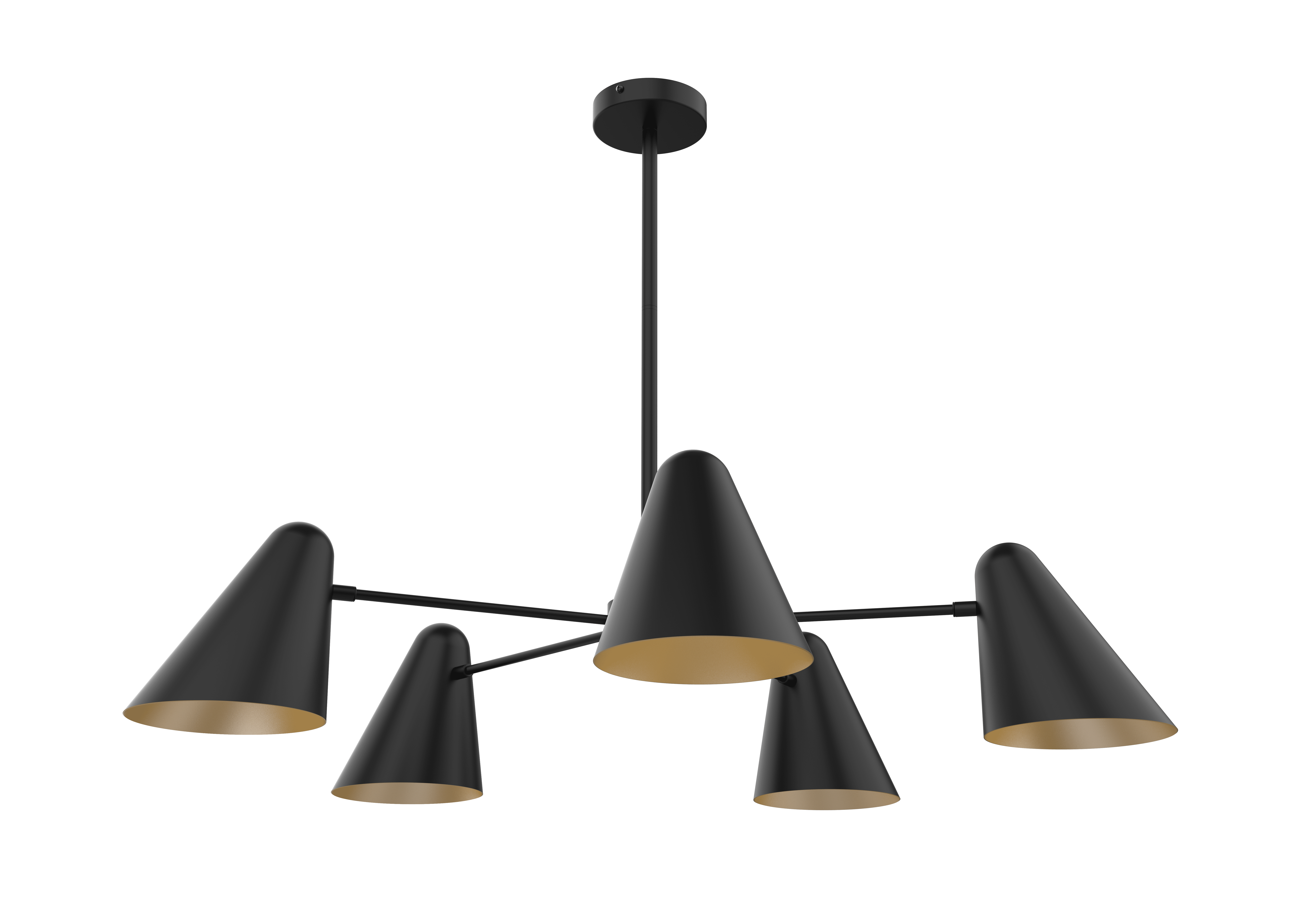 Better Homes & Gardens 38" Wide Contemporary 5-Head Chandelier, Matte Black, Brass Interior, No Bulb