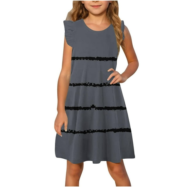 Économies d'Été! Robe d'Été pour Enfants, Robes Décontractées pour Filles en Liquidation, Robe d'Été pour Tout-Petites à Manches à Volants Tenue de Soleil pour Enfants 4-14T