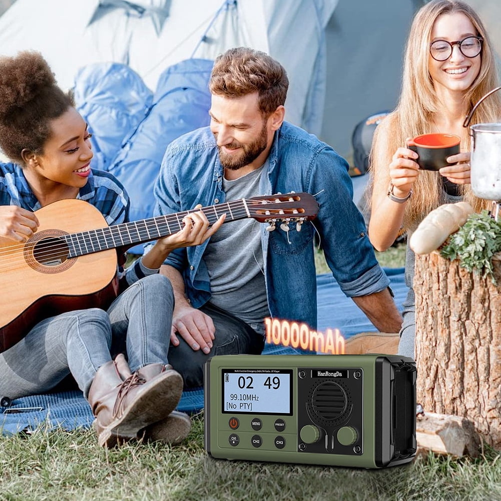 HUISZJ Portable Emergency Radio, 10000mAh Hand Crank Charging Radio with Speaker, Alarm Headphone Jack Battery Operated Radio or Outdoor Travel Camping