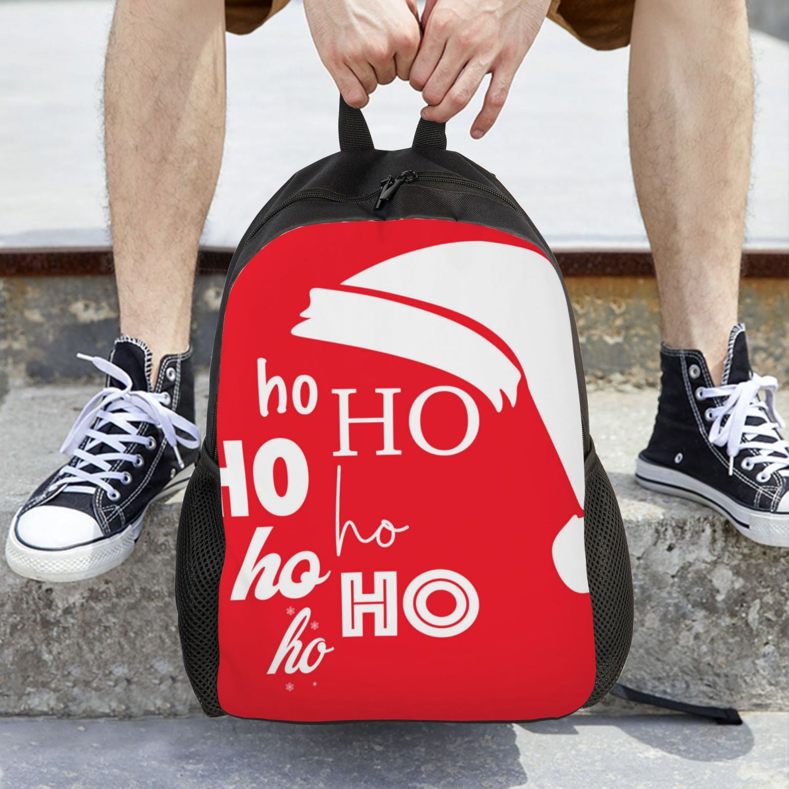 Xecao Saying Ho Ho Ho Print School Backpack with Laptop Compartment Small Travel Laptop Backpack for Women Men Waterproof College Backpack Simple School Bag