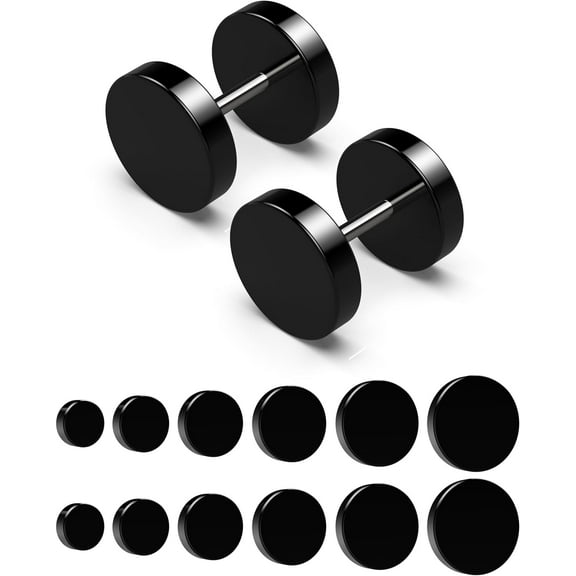 Faux Gauges For Women Men Ears - Mens Black Stud Earrings - Fake Gauge Earrings For Men Ear Tunnel - 6 Pairs In Sizes 5mm-10mm With 16g Surgical Stainless Steel Cheater Bar Aretes Negros Para Hombre