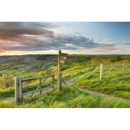 United Kingdom, England, North Yorkshire, Sutton Bank. a Signpost on the Cleveland Way. Print Wall Art By Nick
