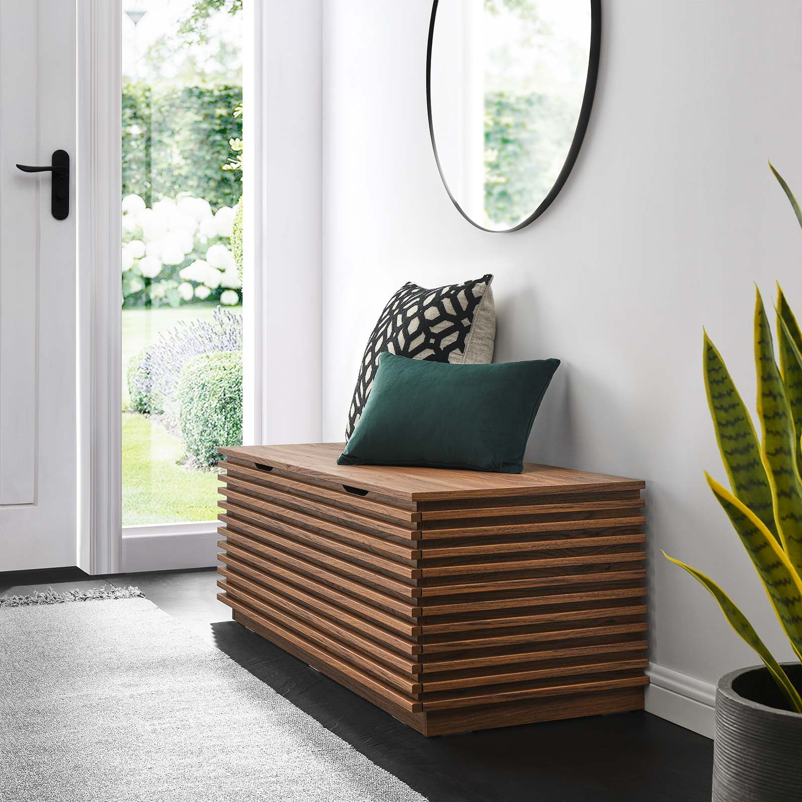 Modway Render Particleboard and Laminate Storage Bench in Walnut