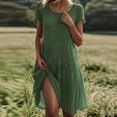 thumbnail image 2 of Robes de Plage Vert Lime Armée pour Femmes Automne Été Manches Courtes Col Rond Faux Lin Rayonne Longueur Midi Genou Hawaïen Tropical Basique Robes Dames 2025 Vêtements Tendance TG, 2 of 7