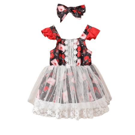 

Mikrdoo Infant Baby Girls Outfits Sleeveless Rose Print Summer Gauze Feast Dress With Headband 2Pcs Clothes Set 12-18 Months