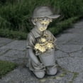 thumbnail image 3 of Exhart Solar Boy with Flower Pot Garden Statuary, 15 inch, Resin, Natural, 3 of 7