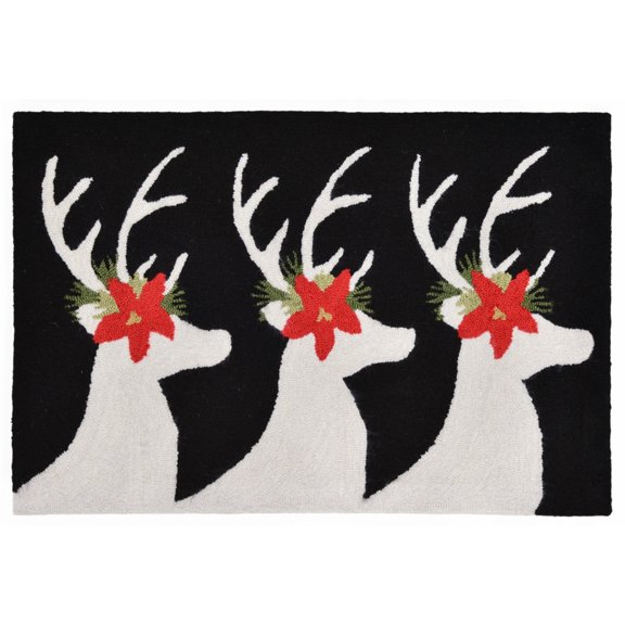 Liora Manne Reindeer Area Rug Black Indoor Outdoor Hand Tufted Weather Resistant
