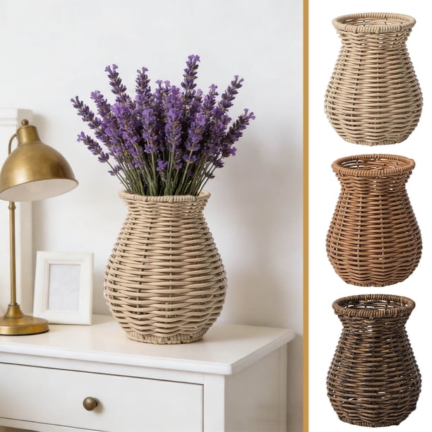 Jarrón tejido – Portaflores hechos a mano | Decoración del salón, exposición de flores secas, centro de mesa, utilería fotográfica | Acento decorativo | Oficios naturales