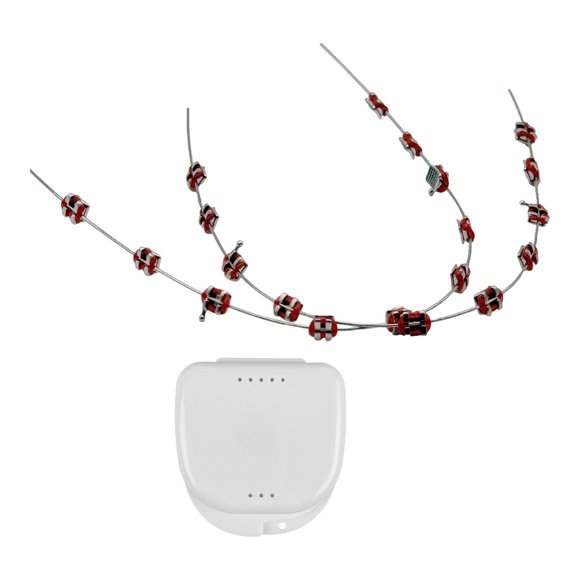 Decoración temporal de dientes con brackets metálicos y ligaduras, suministros elegantes para hacer tú mismo Rojo