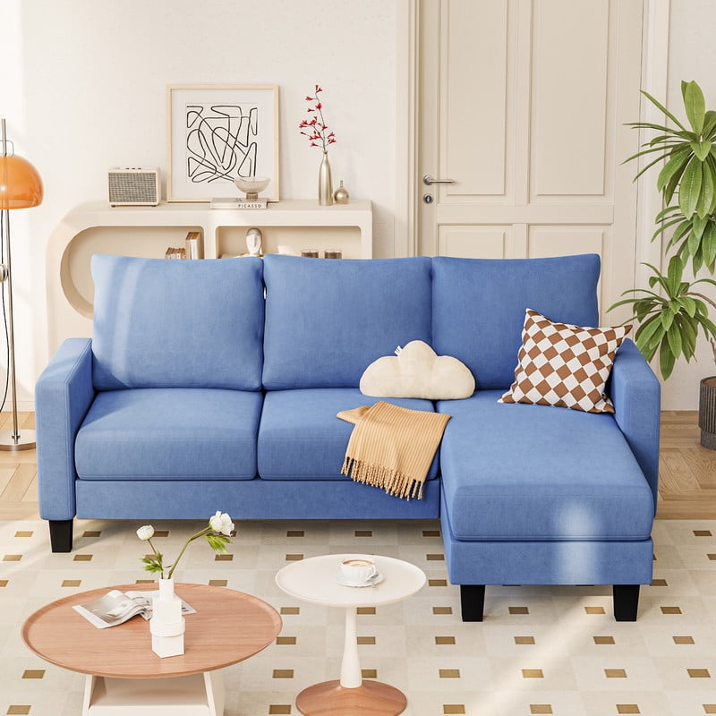 Furmax 70" Convertible Sectional Sofa Couch 3-Seat L-Shaped Small Sofa Couch with Reversible Chaise for Small Living Room, Apartment and Small Space, Linen Blue