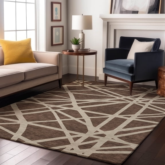 Addison Rugs Mayfield Premium Machine Washable Transitional Geometric Brown Rectangle Rug, 9' x 12'