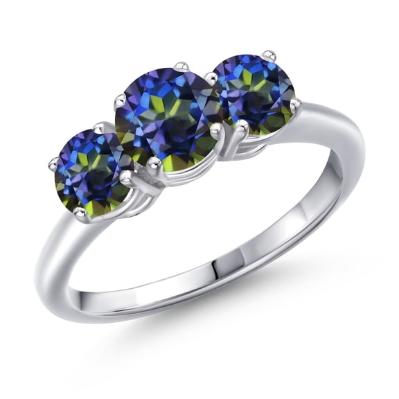 Gem Stone King 925 Sterling Silver Blue Mystic Topaz Engagement Ring for Women | 2.00 Cttw | Round 6MM | Gemstone November Birthstone | Size 9