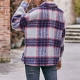 thumbnail image 4 of YYDGH Women's Flannel Wool Blend Plaid Shacket Long Sleeve Button Down Chest Pocketed Shirts Jacket Coats Purple L, 4 of 8