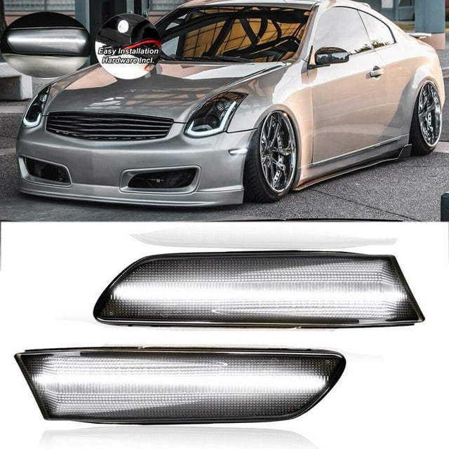 For Infiniti G35 Coupe 0307 2D White LED Smoked Front Bumper Side
