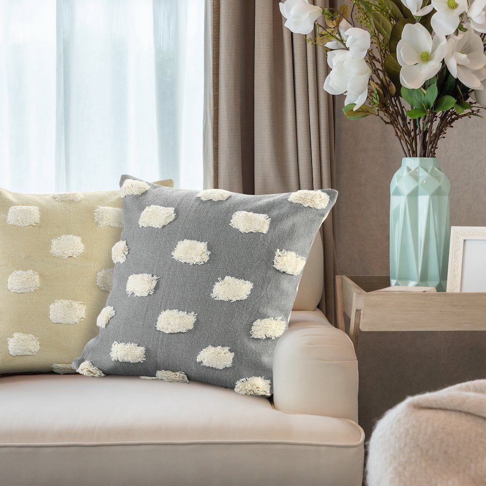 Harlow Hill Handwoven Abstract Dotted Cotton Throw Pillow Cover - 20" - Gray and Cream