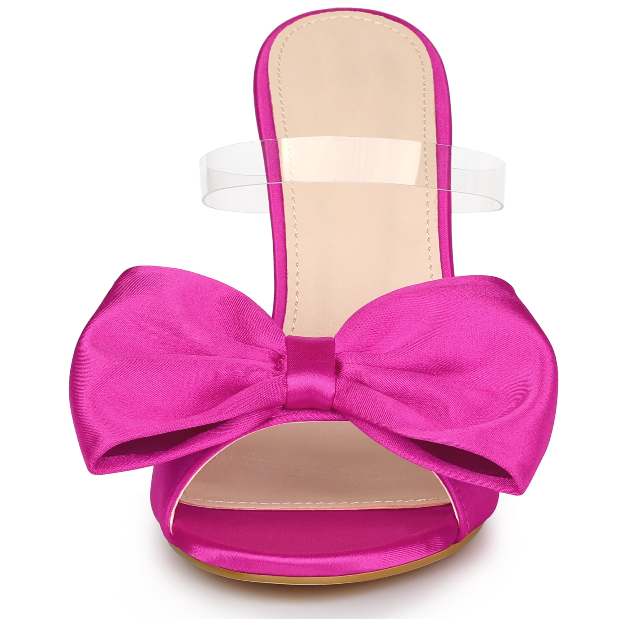 DARING DIVA Women's Bow Sandal Stiletto Heels Mules Black Heel Sandals Hot Pink 8