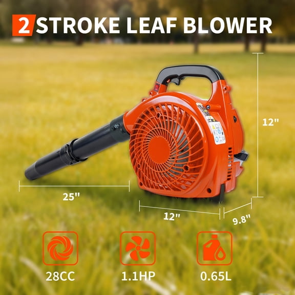 Gas Leaf Blower 28CC Handheld – 2-Stroke Engine 490 CFM 180 MPH, Lightweight Ergonomic Yard Blower with Quick Start for Lawn, Patio, Driveway & Garden Cleanup