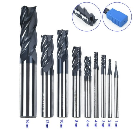 

4 Flutes Carbide End Mill Kit Tungsten Steel Milling Cutter TiAlN Coated 1-16mm Suitable for Die Block Steel Wrought Iron
