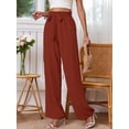 thumbnail image 3 of Chiclily Women's Wide Leg Pants with Pockets Brown 2XL Casual Work Trousers with Removable Belt, 3 of 8