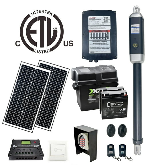ALEKO Full Solar Kit Swing Operator ETL Listed for Single Gate up to 880 lb