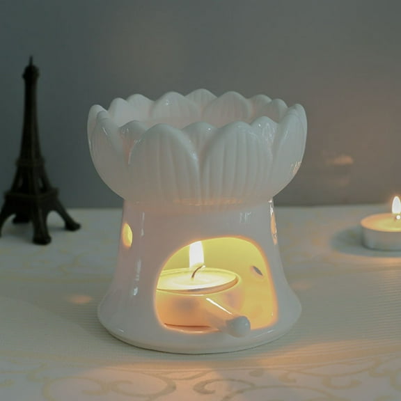 Warmself Ceramic Essential Oil Burner Tealight Candle Holder Decorative Aroma Diffuser Lotus Shaped Design