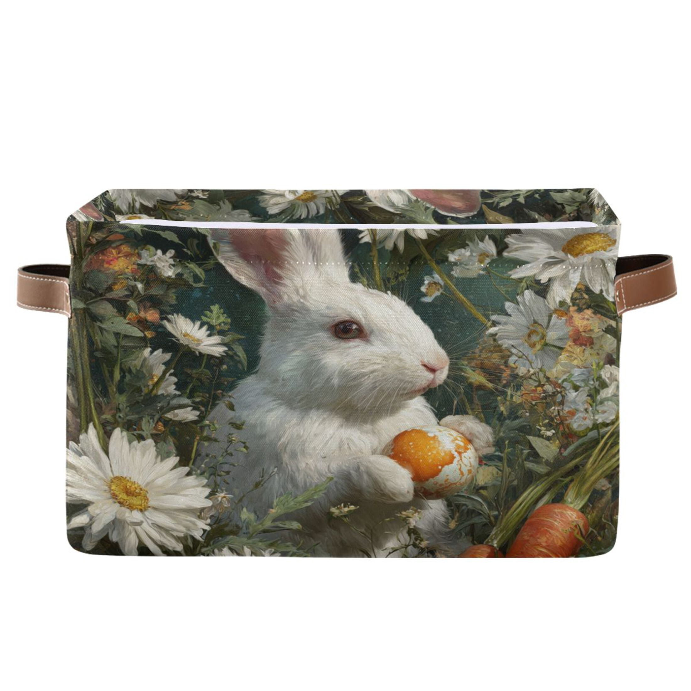 2PCS Square Storage Basket Home Storage Bins Bedroom Storage Basket Closet Storage Fashionable and Durable Cute Rabbit Easter