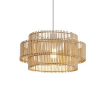 16'' 2-Tier Pendant Light, Height Adjustable Hanging Lamp for Kitchen Island, Dining Room, Bedroom, Natural Bamboo, Beige
