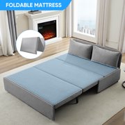BALUS 62 Linen Queen Size Pull Out Sofa Bed Include 2 Pillows,Convertible Loveseat Sleeper Sofa with Foldable Mattress,Light Gray