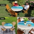 thumbnail image 4 of Coastal Beach Round Tablecloth for 36-44 Inch Tables,Fitted Table Cover with Elastic Edge,Modern Ocean Wave Sea Nautical Sky Blue Waterproof Outdoor Table Cloth Protector for Patio Garden Dinner, 4 of 9