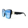 thumbnail image 3 of Womens Color Mirror Oversized Half Rim Shield Cat Eye Plastic Fashion Sunglasses Black - Blue Mirror, 3 of 4