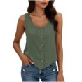 thumbnail image 2 of Tqcoqu Womens Scoop Neck Linen Tank Tops Front Button Down Sleeveless Shirts Vest Top,Army Green,Women's S-XXL, 2 of 8