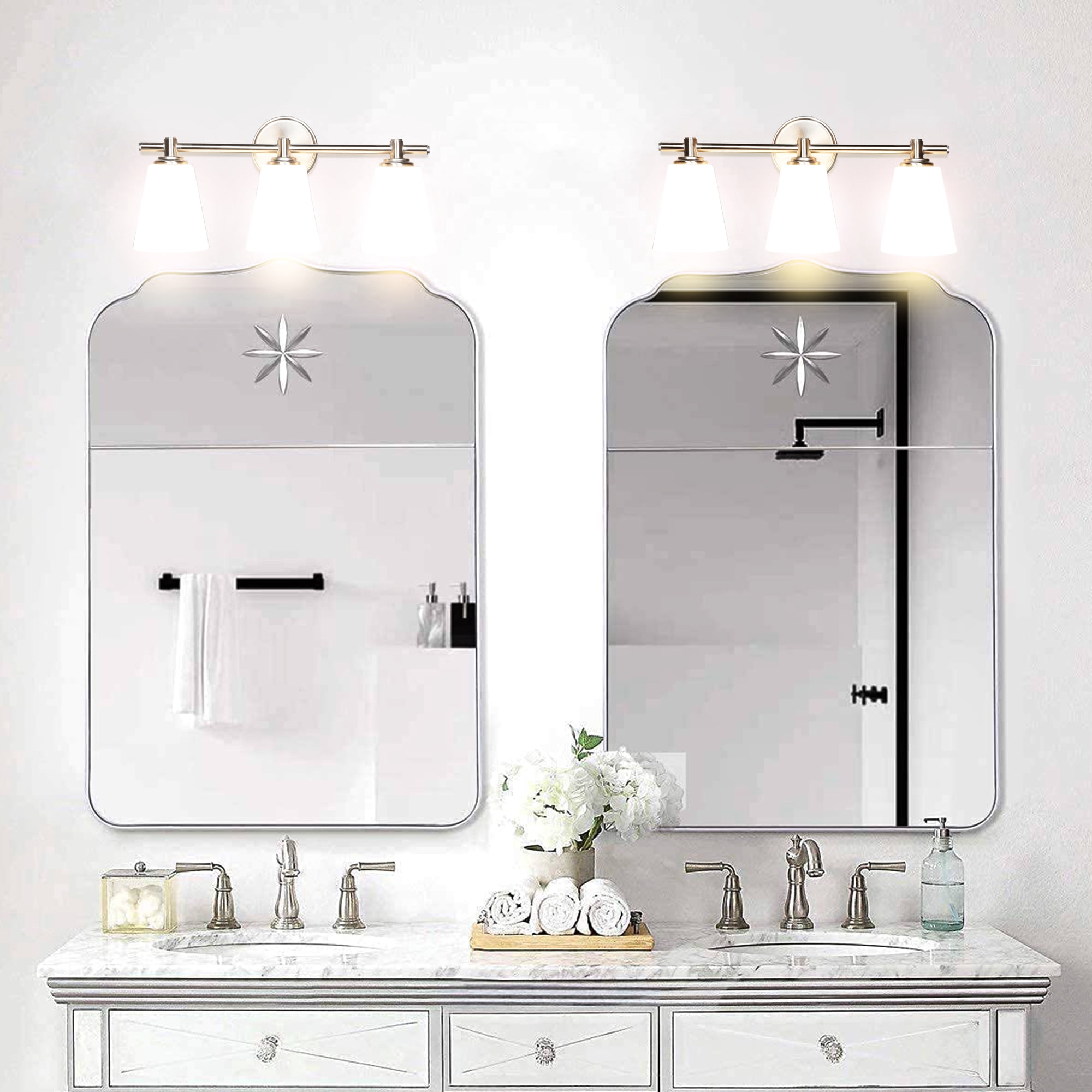 3 Light LED Bath Bar Light, LED Mirror Front Make-up Vanity, Light Bathroom Lighting Fixture with Glass, Indoor Wall Lamp 3-Blub Brushed Nickel
