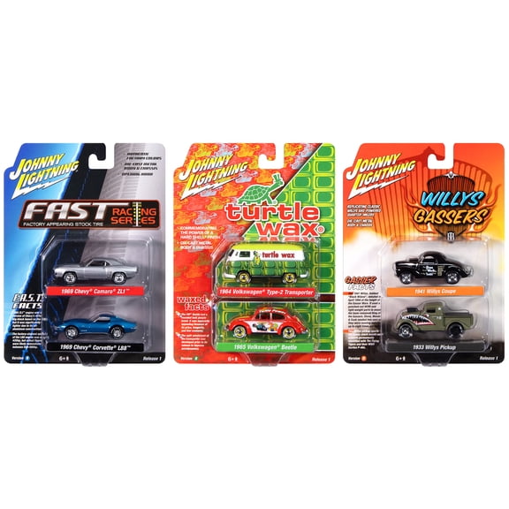 Johnny Lightning "2-Packs" 2024 Release 1 Set B of 6 pieces 1/64 Die Cast Model Car by Auto World