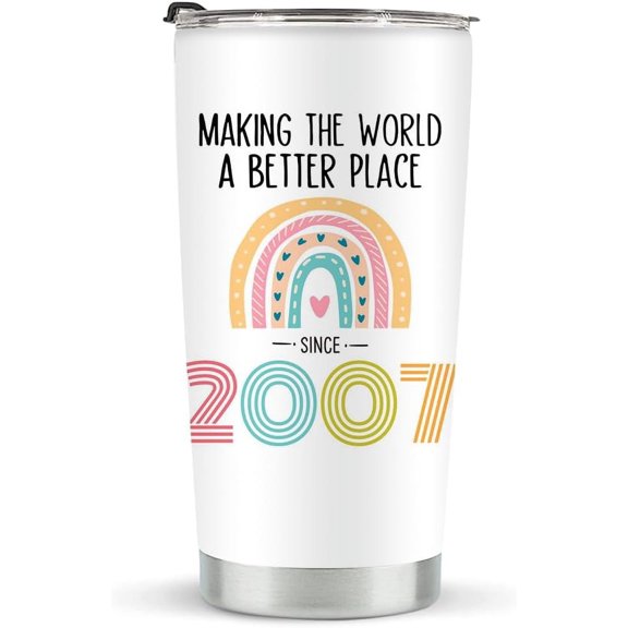 18th Birthday Tumbler 20 oz Stainless Steel Ideal Gifts for Girls, 2007 Birthdays, 18 Year Olds Insulated, Durable, and Stylish