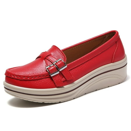 

Criss Cross Buckle Belted Vamp Flat Shoes Round Closed Toe Soft Low Platform Walking Shoes Women‘s Footwear