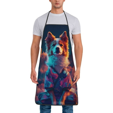 

Naloa 1Pack Adjustable Bib Apron Waterdrop Resistant Cooking Kitchen Aprons for Women Men Chef Starry Sky White Cloud Puppy Print